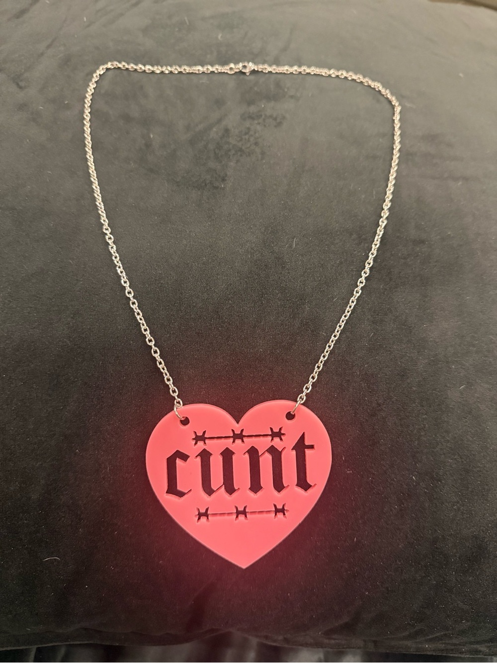 Pink Heart Pendant Necklace with Bold Script